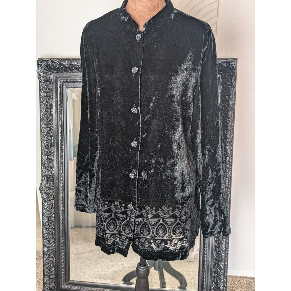 Goth Black Velvet Button Down With Velvet Burnout Design Bottom. Sz. Lg
